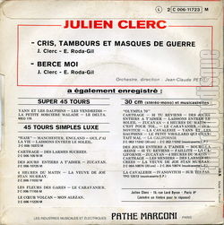 [Pochette de Cris, tambours et masques de guerre (Julien CLERC) - verso]