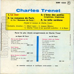 [Pochette de La mer (Charles TRENET) - verso]