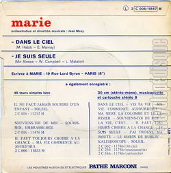 [Pochette de Dans le ciel / Je suis seule (MARIE (alias de Marie-France DUFOUR)) - verso]