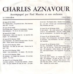 [Pochette de Le torador (Charles AZNAVOUR) - verso]