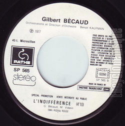 [Pochette de L’indiffrence (Gilbert BCAUD) - verso]