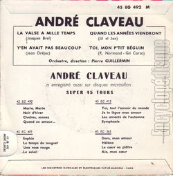 [Pochette de La valse  1000 temps (Andr CLAVEAU) - verso]