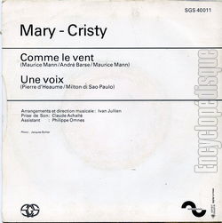 [Pochette de Comme le vent (Mary CRISTY) - verso]