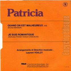 [Pochette de Quand on est malheureux (PATRICIA) - verso]