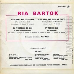 [Pochette de Je ne peux pas le blmer (Ria BARTOK) - verso]