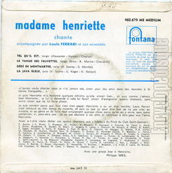 [Pochette de Dd de Montmartre (MADAME HENRIETTE) - verso]