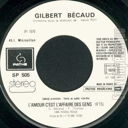 [Pochette de L’amour c’est l’affaire des gens (promo) (Gilbert BCAUD)]