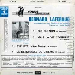 [Pochette de Oui ou non (Bernard LAFRAUD) - verso]