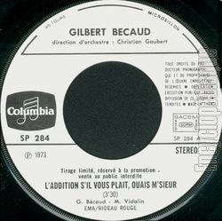 [Pochette de L’addition s’il vous plat, ouais m’sieur (Gilbert BCAUD)]