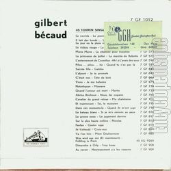 [Pochette de La vie d’garon (Gilbert BCAUD) - verso]