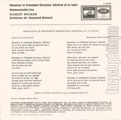 [Pochette de Monsieur le Prsident-Directeur Gnral et le lapin (Gilbert BCAUD) - verso]