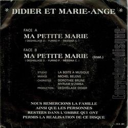 [Pochette de Ma petite Marie (DIDIER ET MARIE-ANGE) - verso]