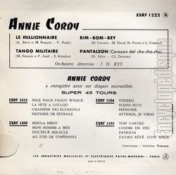 [Pochette de Le millionnaire (Annie CORDY) - verso]