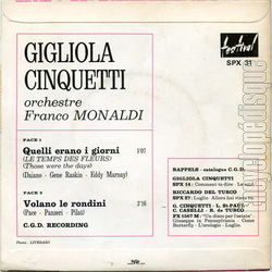 [Pochette de Quelli erano i giorni (Gigliola CINQUETTI) - verso]