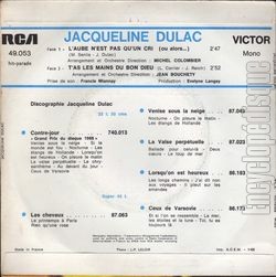 [Pochette de L’aube n’est pas qu’un cri (ou alors…) (Jacqueline DULAC) - verso]