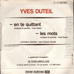 [Pochette de En te quittant (Yves DUTEIL) - verso]