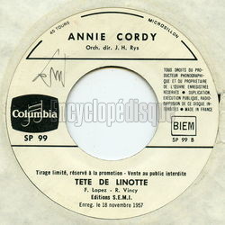 [Pochette de Tte de linotte (Annie CORDY) - verso]