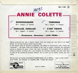 [Pochette de Scheherazade (Annie COLETTE) - verso]