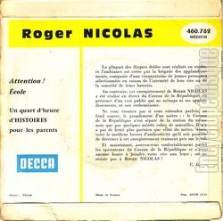 [Pochette de Attention! cole (Roger NICOLAS) - verso]