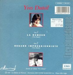 [Pochette de La rumeur (Yves DUTEIL) - verso]