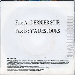 [Pochette de Dernier soir (TRANSAT) - verso]