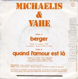 [Pochette de Berger (MICHALIS et VAH) - verso]