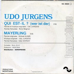 [Pochette de Qui est-il ? (Udo JRGENS) - verso]