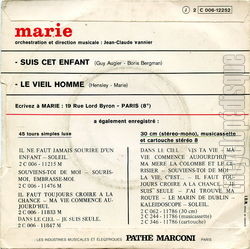 [Pochette de Suis cet enfant (MARIE (alias de Marie-France DUFOUR)) - verso]