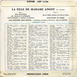 [Pochette de La fille de madame Angot (Aim DONIAT et Jany SYLVAIRE) - verso]