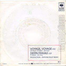 [Pochette de Voyage voyage (DESIRELESS) - verso]