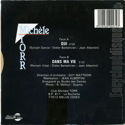 [Pochette de Qui (Michle TORR) - verso]