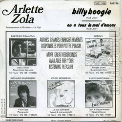 [Pochette de Billy boogie (Arlette ZOLA) - verso]