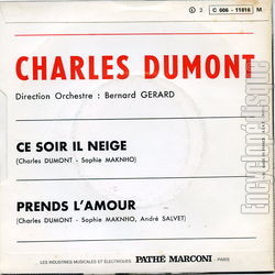 [Pochette de Ce soir, il neige (Charles DUMONT) - verso]