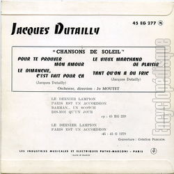 [Pochette de Chansons du soleil (Jacques DUTAILLY) - verso]