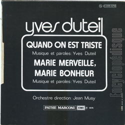 [Pochette de Quand on est triste (Yves DUTEIL) - verso]