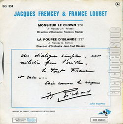 [Pochette de Monsieur le clown (Jacques FRENCEY et France LOUBET) - verso]