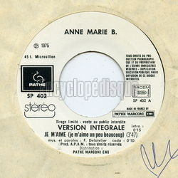 [Pochette de Je m’aime (je m’aime un peu beaucoup) version intgrale (Anne-Marie B.)]