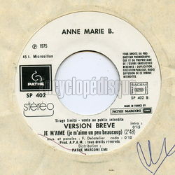 [Pochette de Je m’aime (je m’aime un peu beaucoup) version intgrale (Anne-Marie B.) - verso]