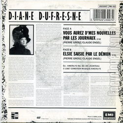 [Pochette de Vous aurez d’mes nouvelles par les journaux (Diane DUFRESNE) - verso]