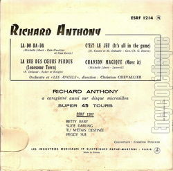 [Pochette de La rue des cœurs perdus (Richard ANTHONY) - verso]