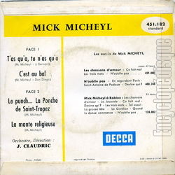 [Pochette de T’as qu’, tu n’as qu’ (Mick MICHEYL) - verso]