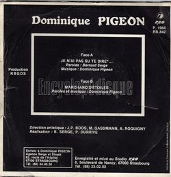 [Pochette de Je n’ai pas su te dire (Dominique PIGEON) - verso]