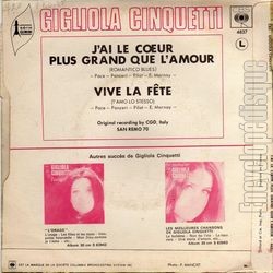 [Pochette de J’ai le cœur plus grand que l’amour (Gigliola CINQUETTI) - verso]