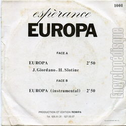 [Pochette de Europa (ESPRANCE) - verso]