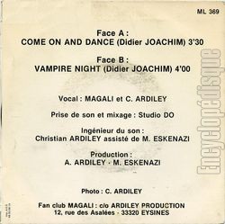 [Pochette de Come on and dance (MAGALI (3)) - verso]