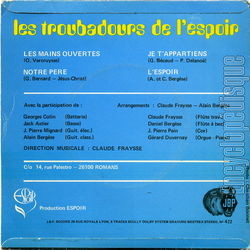 [Pochette de Les mains ouvertes (Les TROUBADOURS DE L’ESPOIR) - verso]