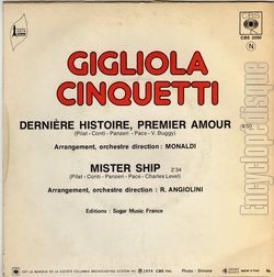 [Pochette de Dernire histoire, premier amour (Gigliola CINQUETTI) - verso]