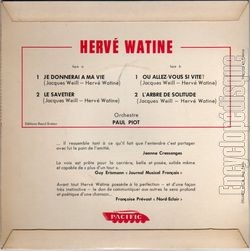 [Pochette de Je donnerai  ma vie (Herv WATINE) - verso]