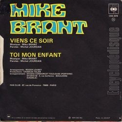 [Pochette de Viens ce soir (Mike BRANT) - verso]