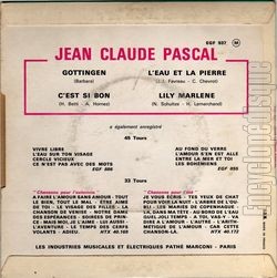 [Pochette de L’eau et la pierre (Jean-Claude PASCAL) - verso]